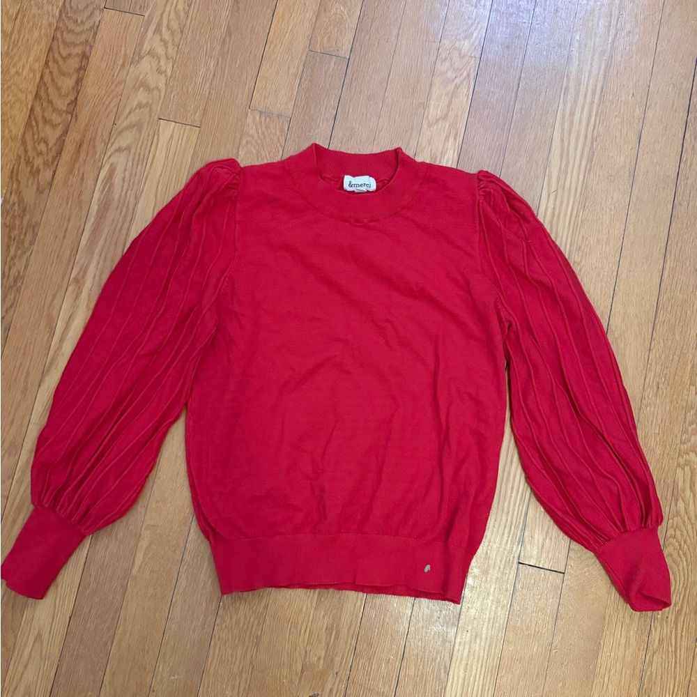 Red Sweater with Puff Sleeves